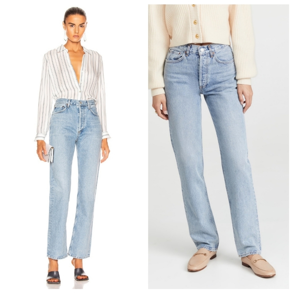 AGOLDE Lana Mid Rise Straight Jeans Desyroyed Edges Western Cabincore Dadcore